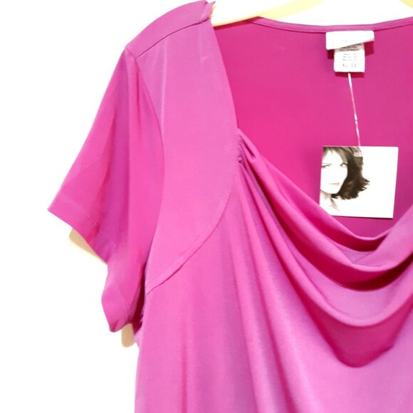 Jaclyn & Smith Womens XL Draped Neck Short Sleeve Top In Vibrant Magenta NOS - Picture 2 of 5